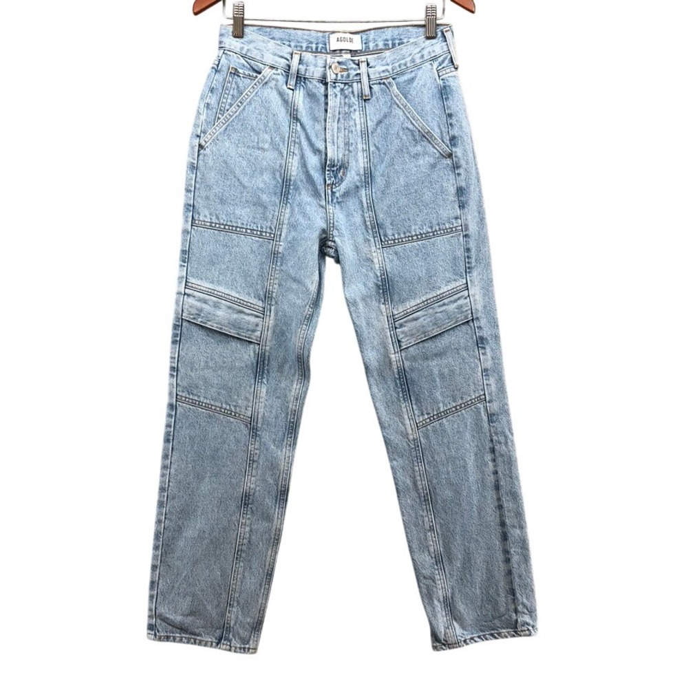 AGOLDE Cooper Cargo Jeans Women 27‎ 4 Light Indigo Panelled High Rise Straight